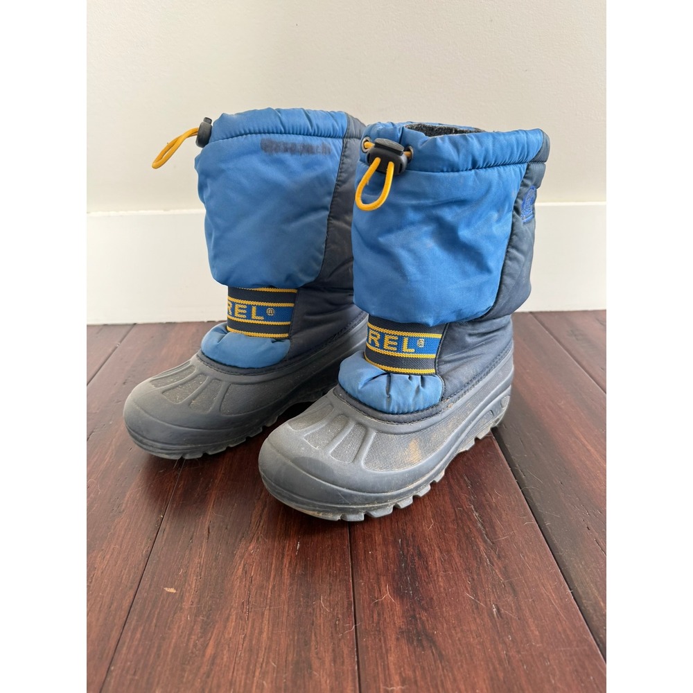 SOREL Youth Boys 3 Blue Black Insulated Waterproof Pull On Winter Boots No Laces